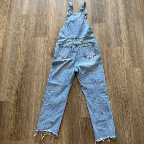 Misslook Women Floral Print Denim Overalls Light Wash Raw Hem Boho Size S - Picture 4 of 8